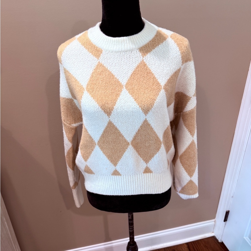 Women’s ABERCROMBIE & FITCH Argyle Pattern Wedge Crewneck sweater- Size XS - Picture 2 of 7